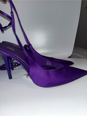 Zara Vibrant Purple Satin Pointed Slingback Heels